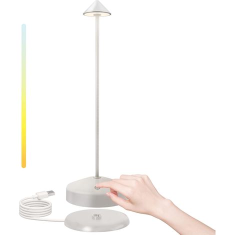 ZOLGINAH Lámpara de mesa Lámpara de mesa LED regulable 2700k - 6000k Lámpara de mesa táctil inalámbrica IP54 Restaurante al aire libre Terraza Dormitorio (Blanco) (1/5)