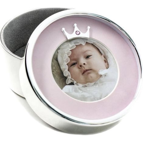 Boîte à Dents de Lait Princesse Souvenir pour Bébé en Métal Argenté et Rose 9 x 9 x 4,5 cm - PANGIVO (1/2)