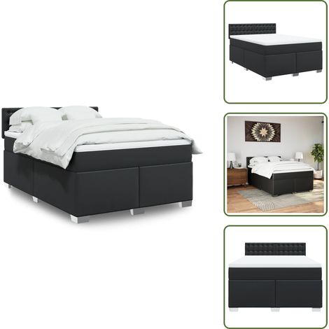 Boxspringbett mit Matratze Schwarz 140x200 cm Kunstleder - Boxspringbett - Doppelbett - Bettenrahmen - Kunstlederbett - Schwarzes Bett (1/5)