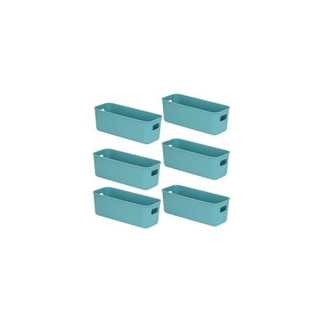6 Boite Rangement Plastique,28cm Latéral étroit Boite de Rangement,Paniers et Boîtes de Rangement avec Poignées,Bac de Rangement Pour Cuisine,Salle de Bains,Bureau 28×10×11cm (Vert)