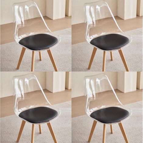 Lot de 4 chaises de salle à manger transparentes design scandinave avec coussin noir (1/5)