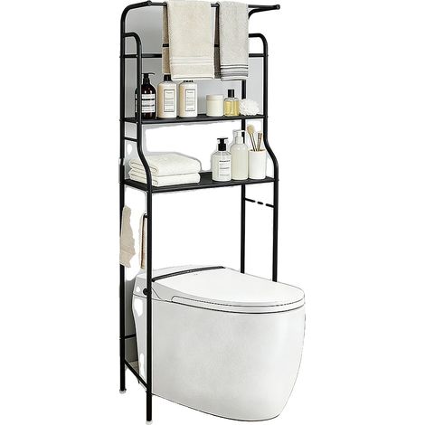 Étagère de toilettes, construction en métal, design à 3 niveaux, noir (1/2)
