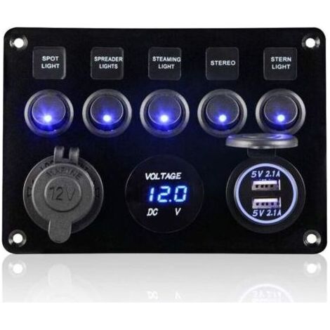 5 Gang Panneau de Interrupteur à Bascule 12V/24V Étanche IP65 Panneau de Commutateur avec Chargeur Double USB Voltmètre Numérique pour Voiture Bateau Camion RV Marine Camping-car (1/4)
