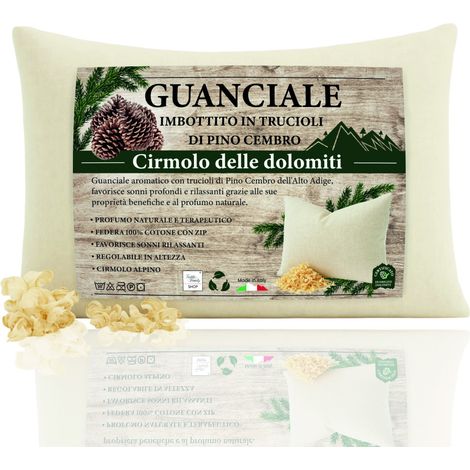 Guanciale Pino Cembro Alto Adige 50x80 - Cuscino Cirmolo Naturale Sonno Profondo - Regolabile, Cotone Grezzo, Relax (1/5)
