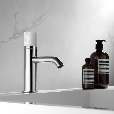 Miscelatore lavabo cromo con dettaglio in marmo bianco  MARMO-BIANCO kamalu