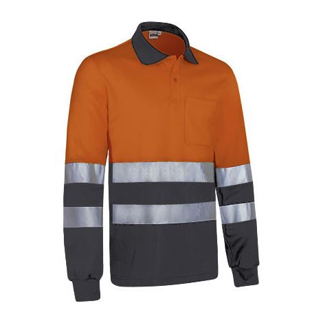 Polo térmico de Alta Visibilidad bicolor de manga larga y bolsillo VALENTO SNAKE XL Naranja flúor / Gris carbón (1/3)