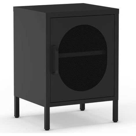 Mesita de noche para dormitorio Dora 1 puerta acabado en metal negro, 40cm(ancho) 60cm(alto) 35cm(fondo). (1/5)