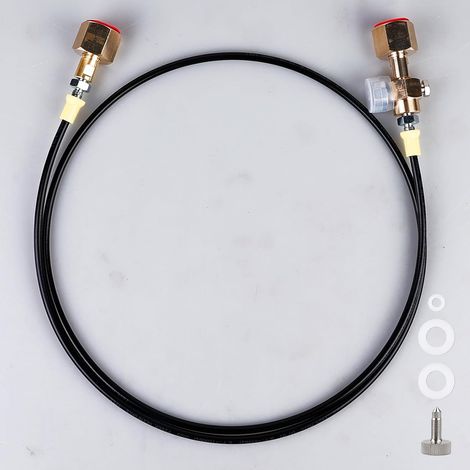 Tuyau de remplissage CO2 de 1,5 m, 2 × W21.8-14 Raccord fileté, adaptateur CO2 Tuyau haute pression avec manomètre 3000 pSI, station de recharge CO2, tuyau de transfert pour argon, tuyau de gaz (1/5)