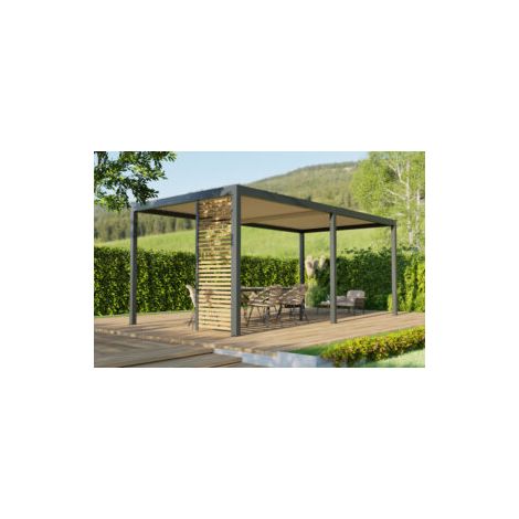 Paroi Ajourée Fixe Aluminium Anthracite et Aspect Bois 96cm Pour Pergola S et SV ORIAL France (1/5)