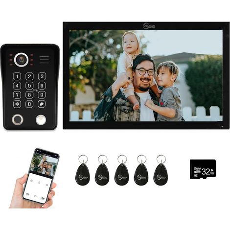 Interphone vidéo filaire pour appartement, sonnette vidéo 1080p avec moniteur tactile de 25,4 cm, prend en charge les empreintes digitales, les cartes RFID et le déverrouillage par mot de passe