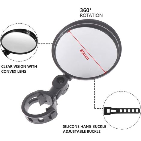 Retroviseur Velo,Retroviseur Trotinette Electrique,Rétroviseur de Vélo Miroir Convexe 360° Réglable,Vélo Vue Arrière,Réglable Rotatif Guidon Monté,2PCS