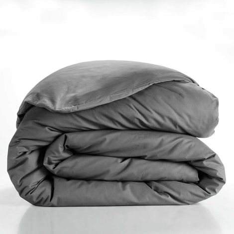 Housse de couette 2 personnes 240 x 220 cm uni 57 fils lina Anthracite