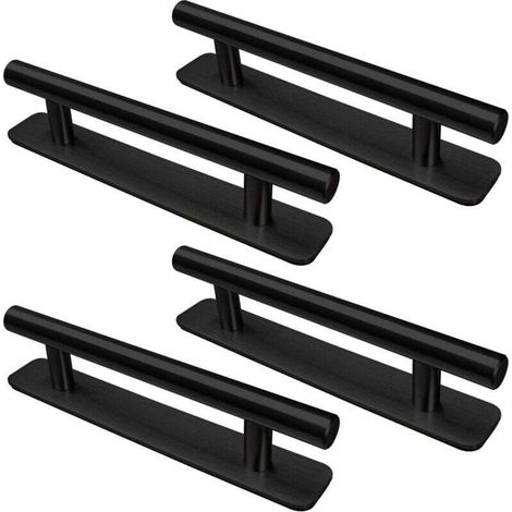 4-teiliges selbstklebendes Möbelgriffset, Edelstahl, 128 mm, für Küchenschranktüren, Schwarz