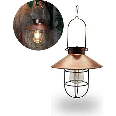 Farol solar colgante para exteriores, luces solares de metal vintage para jardín con bombillas LED cálidas para decoración de jardín, patio, árbol, iluminación solar para paisaje.