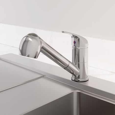 Modern Mono Kitchen Mixer Tap Pull Out Handheld Spray Round Single Lever Chrome (1/5)