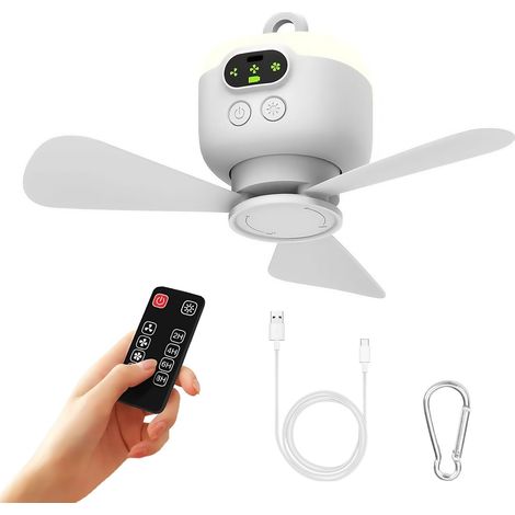 Plafonnier avec ventilateur, ventilateur de plafond avec éclairage, ventilateur de camping pour tente, ventilateur de camping avec lumière, ventilateur de camping rechargeable USB, ventilateur de