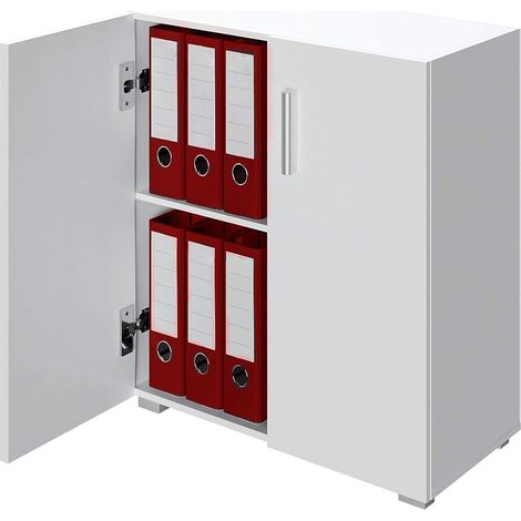 Mobile Madia con Doppia Anta 2 Ripiani Mobiletto Credenza Cucina Bagno Bianco (1/5)