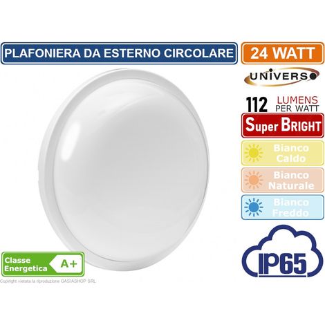 PLAFONIERA LED DA ESTERNO IP65 24W FORMA CIRCOLARE COLORE BIANCO 2700 LUMEN - Colore Luce: Bianco Naturale