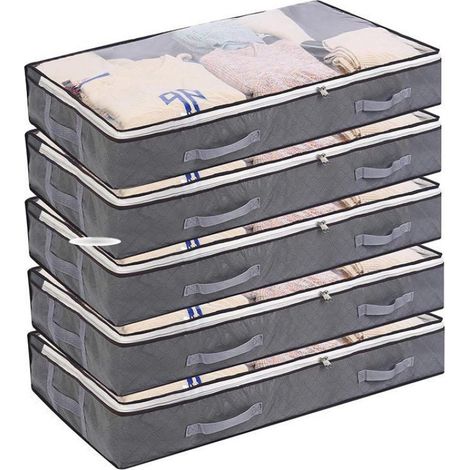 5 Aufbewahrungsboxen für unter das Bett, faltbare Kleidersäcke, 75-Liter-Aufbewahrungsbox mit Sichtfenster und Griff (1/4)