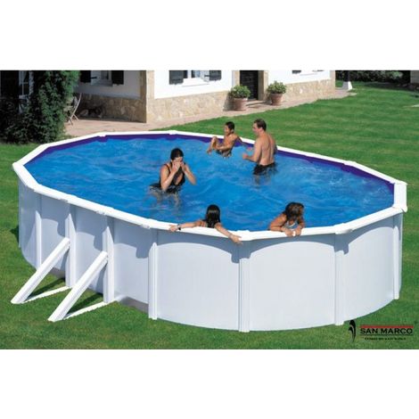 Ovales Schwimmbecken mit Stahlwänden und weißem Blechverkleidung, 500 x 300 x 120 cm, Kit500eco, grau (1/4)