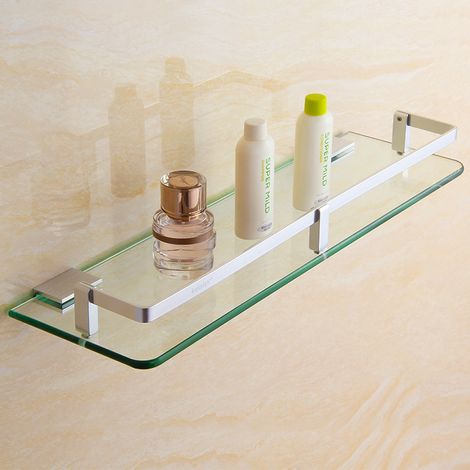 Étagère murale en verre pour salle de bain - Étagère de lavabo en verre avec rails coulissants chromés - Étagère de douche 50 x 14 cm - Rangement pour accessoires de salle de bain