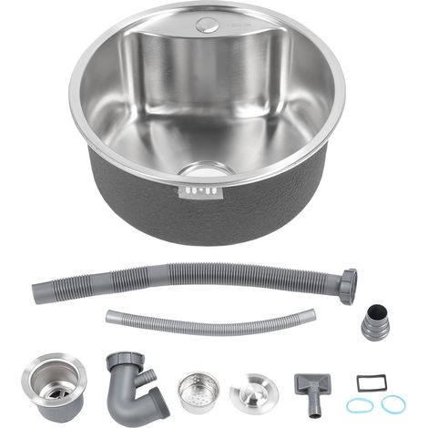 Évier à barre ronde 45x45x20cm, bol simple en acier inoxydable 304 avec trou de robinet pour cuisine salle de bains