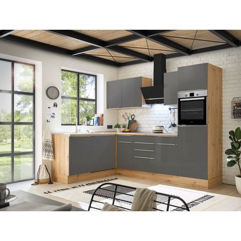 Küche Küchenzeile Winkelküche Marleen Premium 280 cm Grau Artisan Eiche Respekta