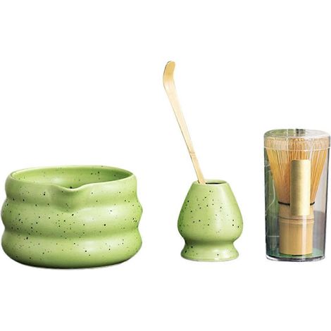 4-teiliges japanisches Matcha-Set: Matcha-Schale mit Ausguss, Teezubereitungswerkzeug, grüner Matcha-Ständer. (1/5)