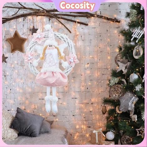 Cocosity Couronne d'ange de Noël Couronne d'anneaux d'ange en rotin de noël, couronne de porte d'entrée, luminaire murale (1/5)