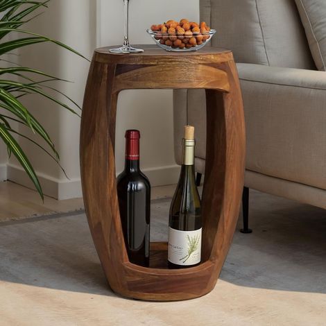 Table d'appoint ronde 1 niche 30x45 cm en bois de sheesham massif (1/5)