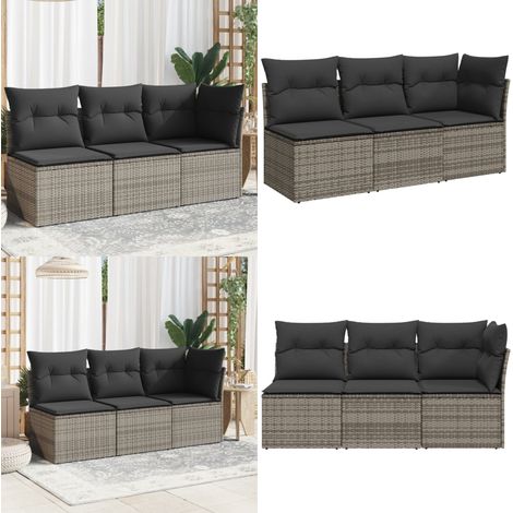 Gartensofa mit Kissen 3-Sitzer Grau Poly Rattan - Gartensofa - Outdoor Möbel - Lounge Set - Rattan Gartenmöbel - Wetterfeste Gartenmöbel - Home & Living (1/5)