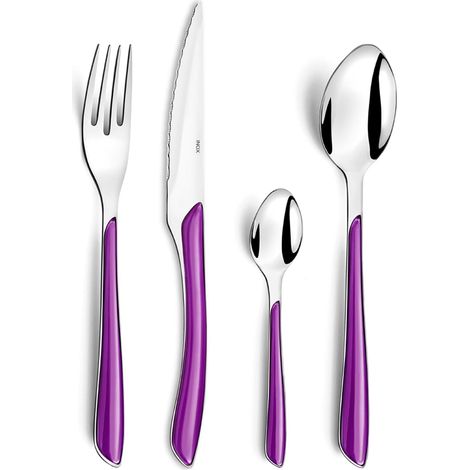 Eclat Ménagère 24 couverts acier inox 18/0 Pour 6 personnes, Violet (1/5)