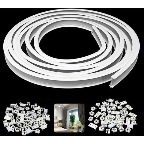 Rail pour tringle à rideaux escamotable classique plastique + acier L.5m ouverture centrale (1/5)