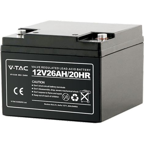 V-TAC VT-12-26 Batteria al Piombo Acido 12V 26Ah Videosorveglianza, UPS, allarme Terminali M5 175165127mm - 23454