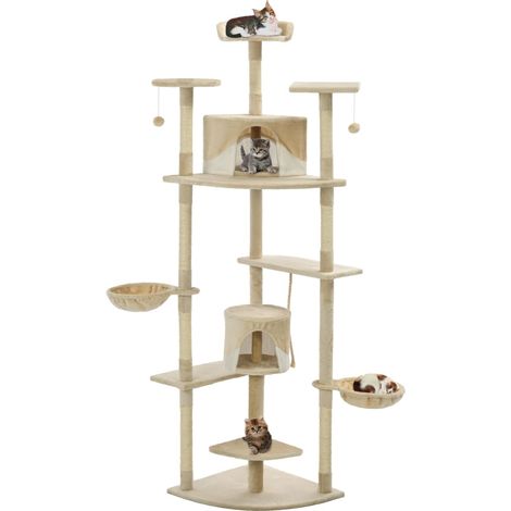 Arbre à chat Cadre d'escalade de Chat avec griffoirs en sisal 203 cm Beige et Blanc 15323 (1/5)