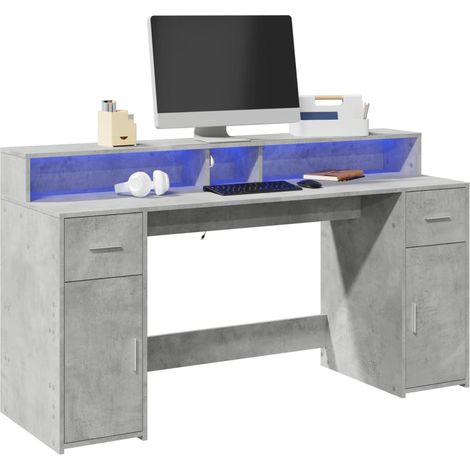Desk with LED Lights Concrete Grey 160x55x91 cm Engineered Wood vidaXL