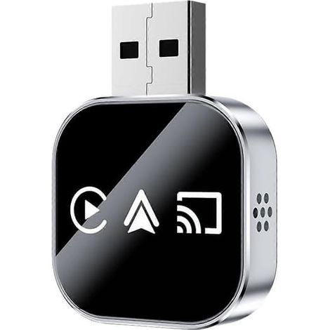 Adaptateur Carplay sans fil 3-en-1 Smart Mirror Link pour Carplay et Android Auto (clé USB. conversion filaire vers sans fil. argent/noir)