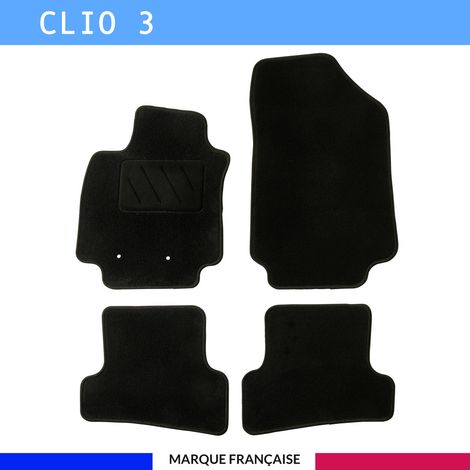 Tapis de voiture sur mesure pour Renault Clio 3 (2005-2014) – 4 pièces – Antidérapant AUTOGRIP® – Clips de fixation inclus