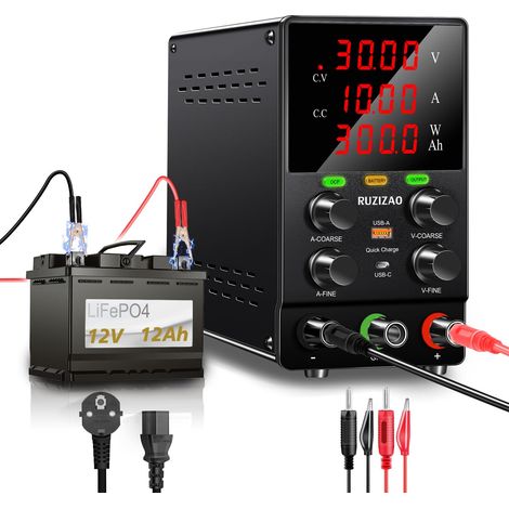 Alimentation Laboratoire 30V 10A DC Bloc d'alimentation Chargement de la Batterie Réglable Fonction OCP Interrupteur de Sortie Port USB 18W Reglable Stabilisée (1/5)