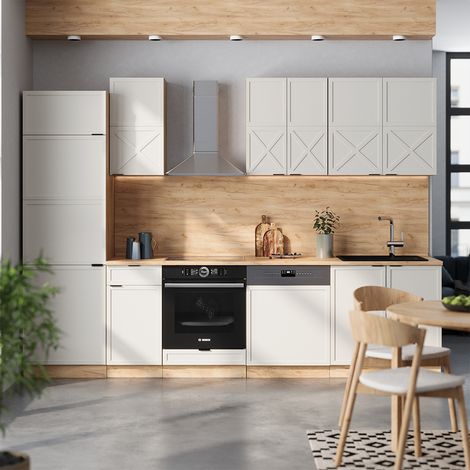 Cucina componibile Fame-Line, Grigio/beige/rovere dorato, 300 cm senza piano di lavoro, Vicco (1/5)