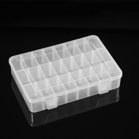 Boîte de rangement transparente pour bijoux en plastique, 24 compartiments, avec séparateurs ajustables. (1/5)