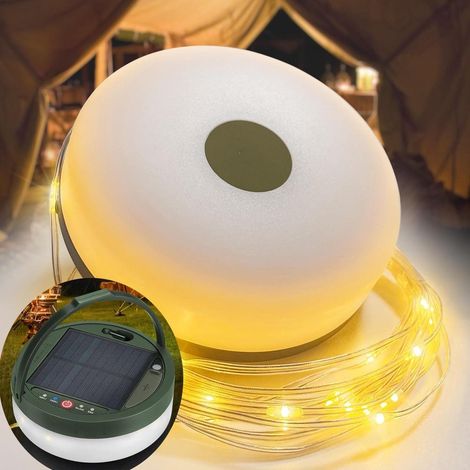 Luci a stringa solari retrattili, portatili e impermeabili per uso esterno - 3 in 1, ideali per il campeggio, con 8 modalità di illuminazione (12 m) - Luce per tenda ricaricabile tramite energia solar (1/5)
