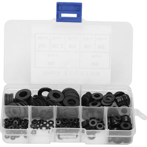 Kit de 350 rondelles plates en nylon noir, joints toriques, tailles M2/M2.5/M3/M4/M5/M6/M8