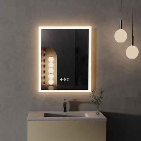 Luvodi – Miroir lumineux de salle de bain 50x40cm – Miroir mural LED anti-buée avec éclairage tactile – Étanchéité IP65, 6100LM, 48W (1/5)