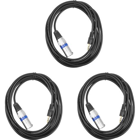 Trois câbles de 3 mètres avec fiche stéréo 3,5 mm vers XLR mâle 3 broches pour l'enregistrement audio du microphone. (1/5)
