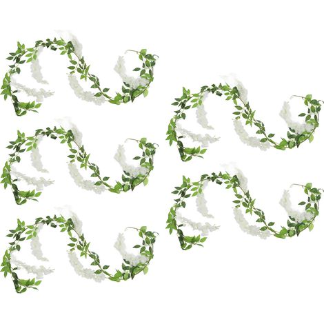 5PCS Artificial Fake Wisteria Vine Rattan Hanging Garland Silk Flowers String Home Party Wedding Decor White