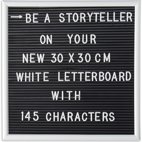 Relaxdays Framed Letter Board, Incl. 145 Letters, Numbers & Special Characters, Message Board, 30x30 cm, White (1/5)
