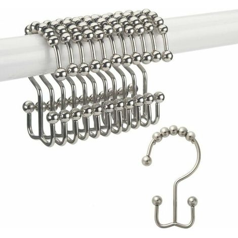 Shower Curtain Hook Rings, Rust Resistant Stainless Steel Double Glide Shower Hooks for Bathroom Shower Rods Curtains, Set of 12 Hooks (1/5)
