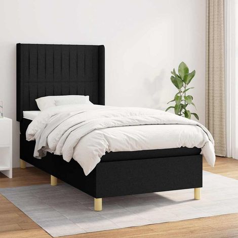 Cama box spring con colchón tela negro 90x190 cm (1/5)