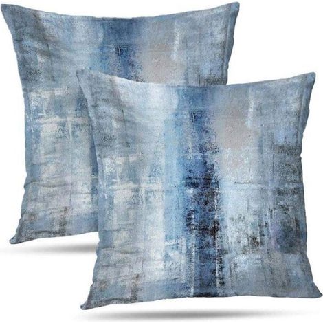 Housses de coussin décoratives bleues - Lot de 2 - 45 x 45 cm - Housse de coussin décorative - Housse de coussin motif peint (1/4)